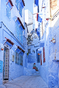 蓝色非洲的摩洛哥蓝色之城舍夫沙万背景