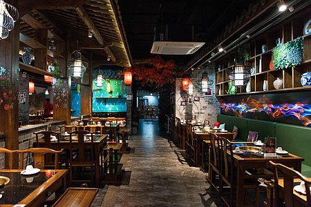 中式风格餐厅饭店内景背景