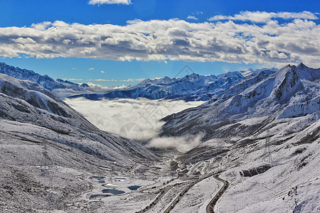 绵延的高原雪山和云海图片