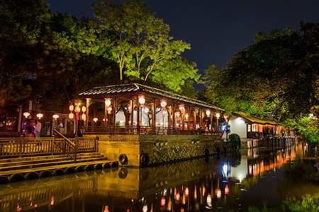 浙江南浔古镇夜景5A高清图片素材