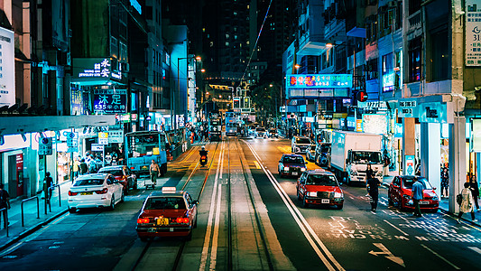 香港街景夜景汽车高清图片