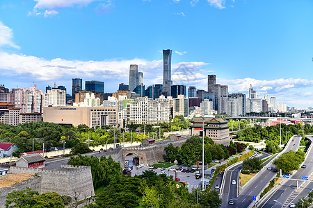 城市蓝天白云北京CBD之光背景