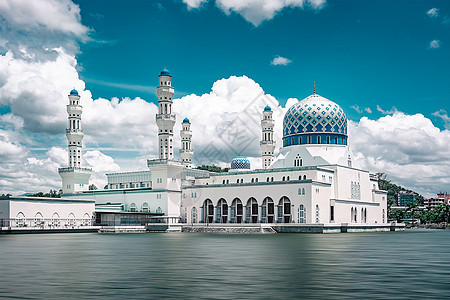 沙巴水上清真寺背景图片