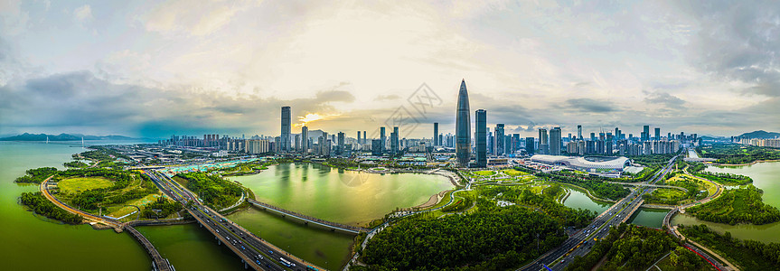 深圳黄昏深圳湾人才公园黄昏全景图背景