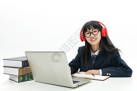 可爱女学生女学生电脑学习背景