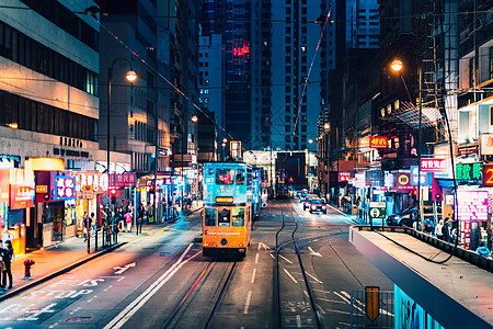 香港夜景黄色摩天轮高清图片