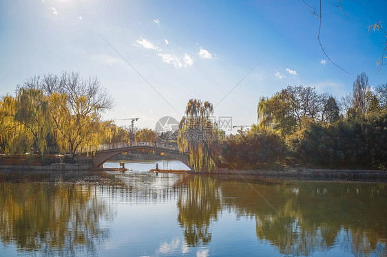 北京紫竹院公园深秋河边景色图片