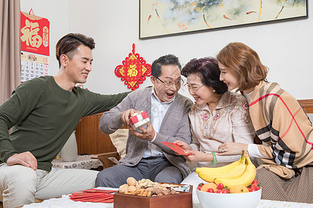 儿女春节回家送礼图片