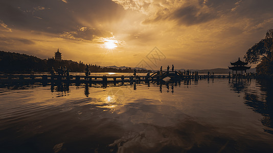 杭州西湖夕阳背景图片