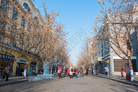 中央大街步行街冬季的哈尔滨中央大街背景