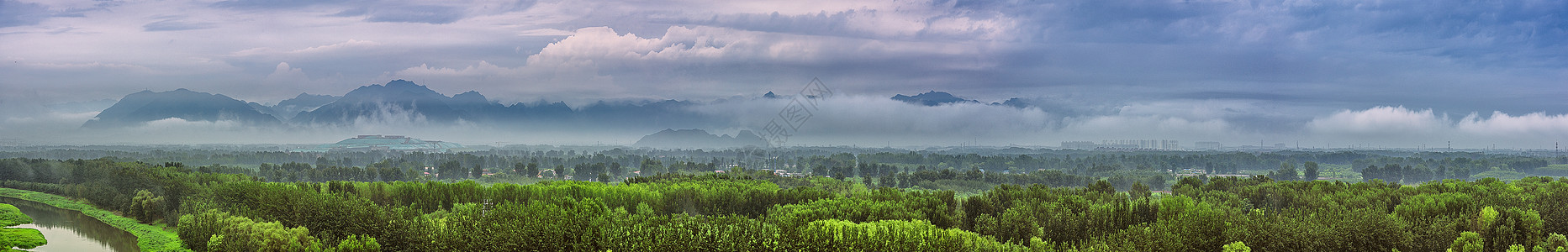 暴风雨下的北京郊区温榆河风光全景接片背景图片