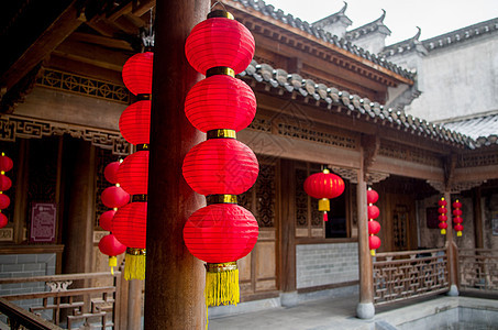 宏村新年红灯笼布置背景图片