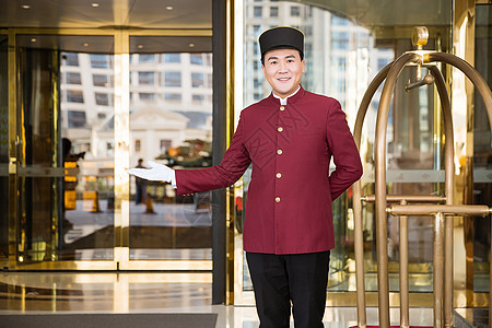 酒店员工胸牌酒店接待门童背景