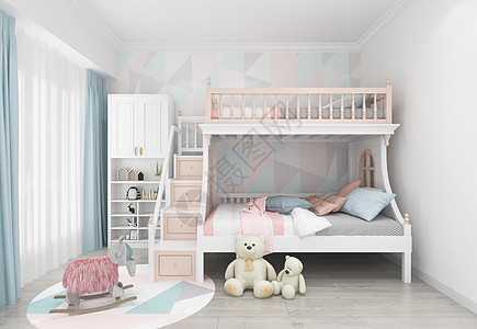 北欧风卧室北欧风儿童房卧室室内设计效果图背景