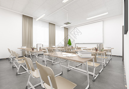 现代简洁风学生教室室内设计效果图图片
