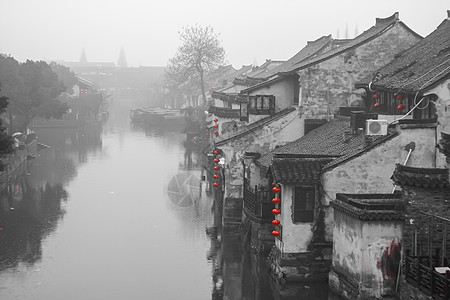 水墨太极水墨风格浙江嘉兴西塘风景区背景