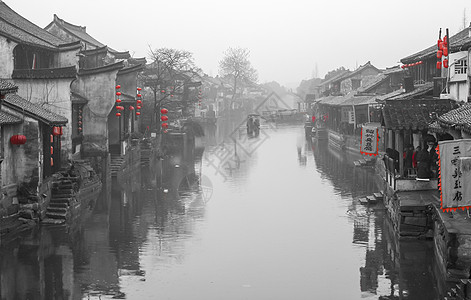 水墨雨水墨风格浙江嘉兴西塘风景区背景