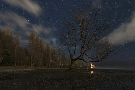 学习卡新西兰南岛瓦纳卡小镇夜景背景