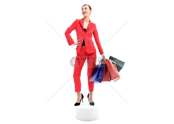 红西装女性购物图片