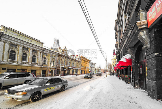 俄罗斯伊尔库茨克下雪街景图片