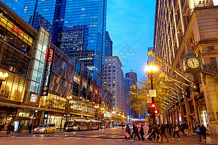 复古美国街道芝加哥街道夜景背景