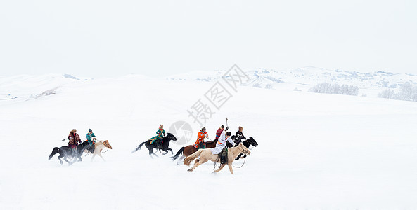 雪地上奔驰的骏马图图片