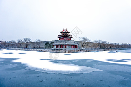 城墙雪冬季北京角楼背景