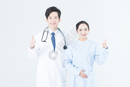 年轻医生和护士举大拇指图片