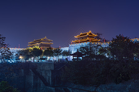 夜景西安城墙背景图片