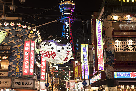 日本街道夜景日本大阪通天阁背景