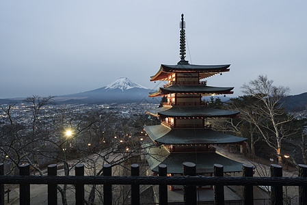 日本文化日本浅间神社与富士山背景