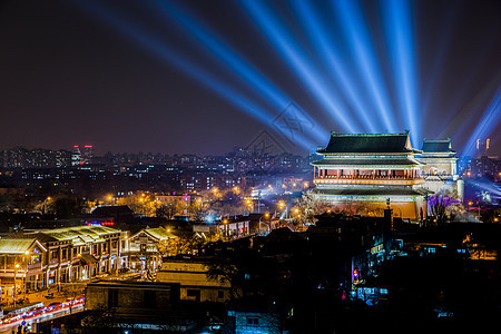 北京钟鼓楼灯光秀背景图片