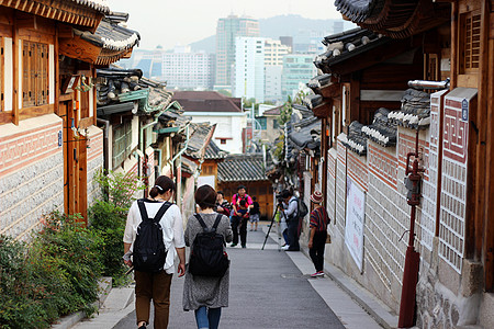 韩国传统韩国首尔韩屋村背景