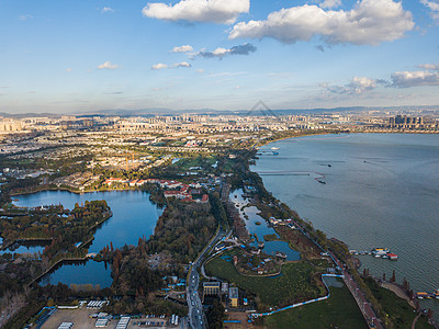 滇池环湖路航拍高清图片