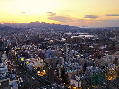 冬季城市日本北海道札幌城市天际线背景