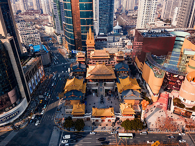上海静安寺全景背景图片