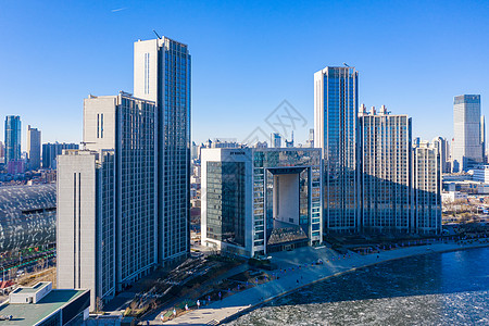 厂房外景天津海河地标建筑背景