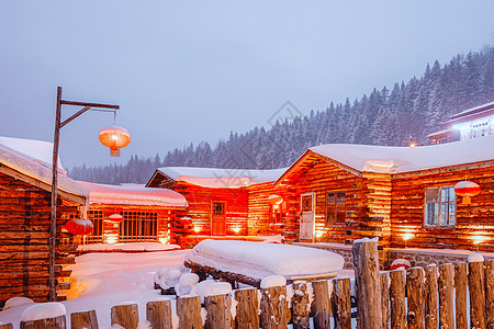 雪中家园雪乡夜景背景