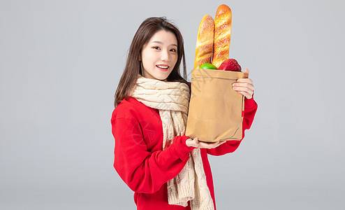 红色纸袋女性购物生活形象背景