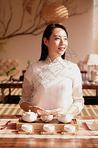 女性茶艺师背景图片