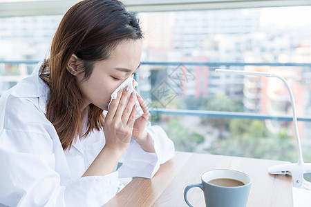 居家女性感冒不适背景图片