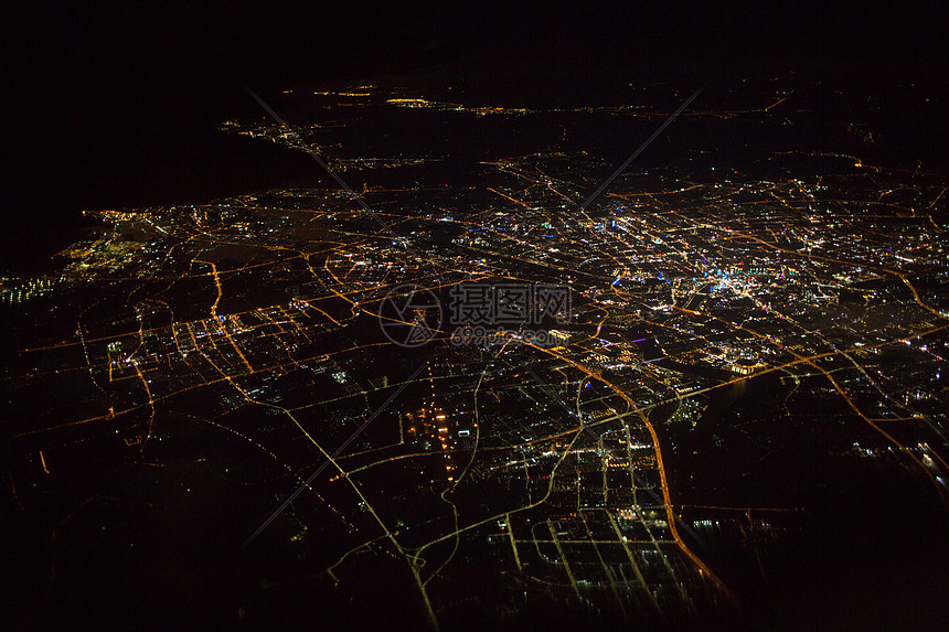 上海城市上空夜景飞机视角高清图片下载 正版图片 摄图网