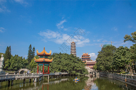 市民中心福州西禅寺中心湖背景