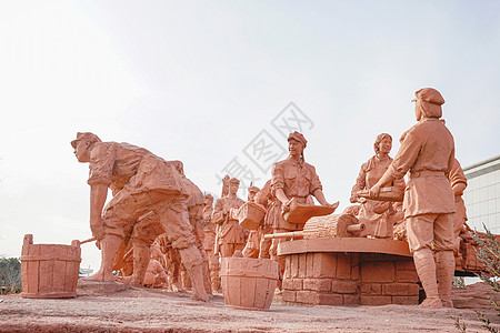 红军会师红军长征雕塑群背景