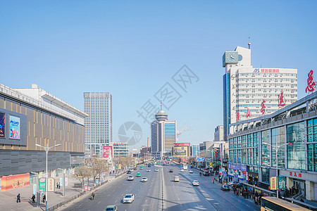 东北旅游鞍山城市街道地标背景