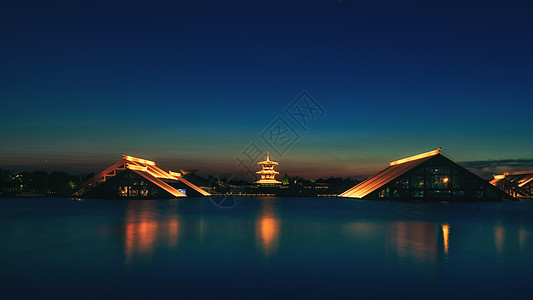 上海古建筑广富林遗址夜景背景