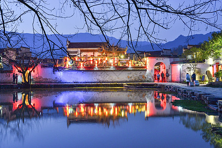 古建筑夜景安徽宏村夜景倒影背景