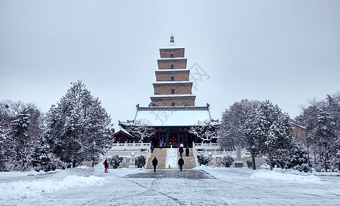 西安大雁塔雪景背景图片