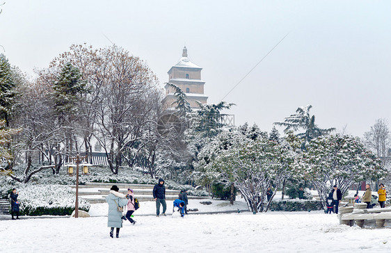 西安大雁塔雪景图片