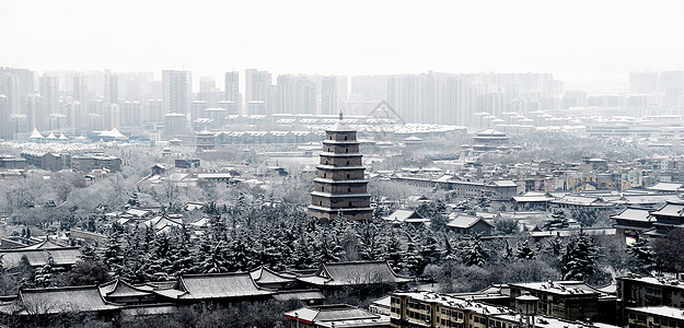 西安雪景西安大雁塔雪景全景背景